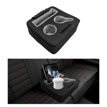Car Back Seat Organizer, Leather Automotive Rear Seat Couch Cup Holder Expander Tray, Vehicle Cup Holder Tray Holds Snacks Remotes Phones for Truck RV Boat Couch Pillow Bed - color: Black