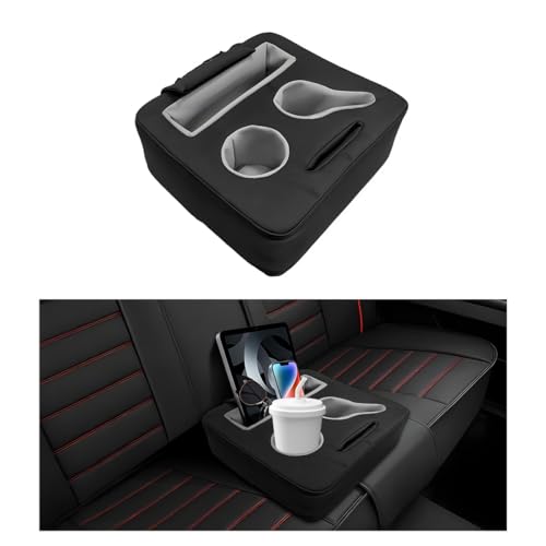 Car Back Seat Organizer, Leather Automotive Rear Seat Couch Cup Holder Expander Tray, Vehicle Cup Holder Tray Holds Snacks Remotes Phones for Truck RV Boat Couch Pillow Bed - color: Black