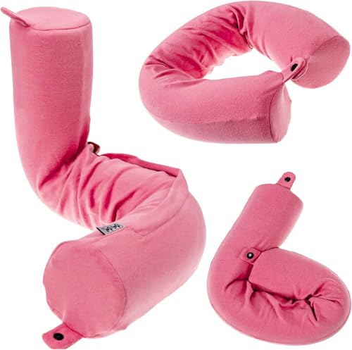 Dot&Dot Twist Memory Foam Travel Pillow for Airplanes - Neck Pillow for Sleeping - Airplane Pillow for Neck Support, Chin, Lumbar and Leg - Bendable Neck Roll Pillow Travel Essentials - color: Pink, size: Standard (26")