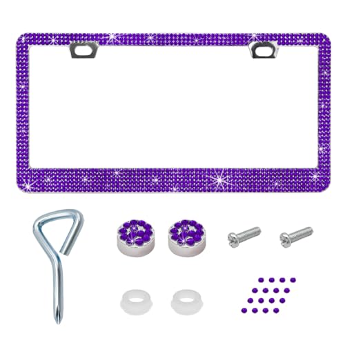 Ziciner Bling License Plate Frame, Sparkly License Plate Tag Cover with Multifaceted Rhinestones, Stainless Steel Crystal License Plate Holder, Universal Exterior Car Accessories (Purple, 1PCS) - color: Purple, 1PCS