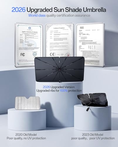 Car Windshield Sun Shade Umbrella with Multi-Layer Heat Block (Ice Crystal + Fabric + Black Film), Keeps Car Cool, Foldable Sunshade with Soft Edge, Easy Storage with Bag, S Size 53" L x 32" W - size: L | 60"L x 36"W