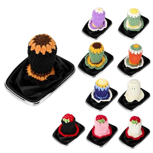 Crochet Shift Knob Cover, Universal Handcrafted Black-Sunflower Boho Car Accessories for Women, Shift Boots Knobs Cover Automotive Interior Fits Car Truck SUV (03#SC) - color: 03#SC