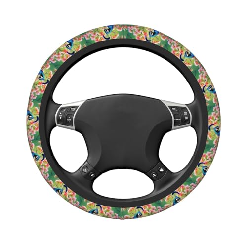 Peacock Steering Wheel Cover for Women Men Elastic Stretch Steering Wheel Protector Universal 15 inch Car Interior Accessories Breathable Microfiber Ice Silk