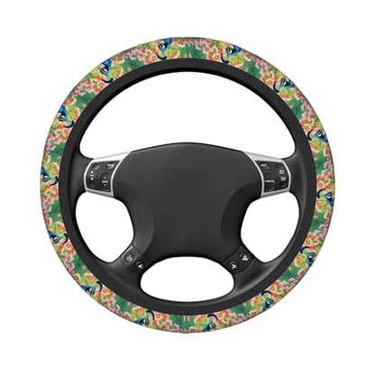 Peacock Steering Wheel Cover for Women Men Elastic Stretch Steering Wheel Protector Universal 15 inch Car Interior Accessories Breathable Microfiber Ice Silk