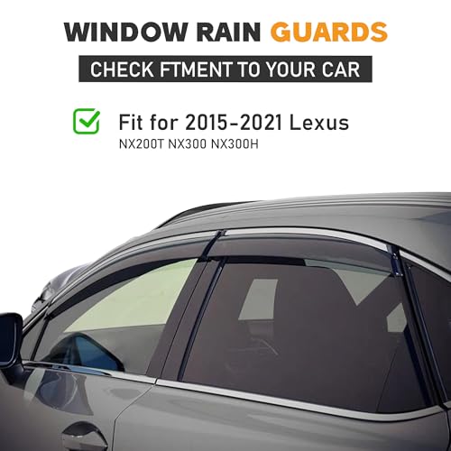 Shatterproof Taped-On Window Deflectors for Lexus NX200T NX300H 2015-2021 with Chrome Trim, Rain Guards, Window Visors for Car, Vent Deflector, 4pcs - size: For 2015-2021 NX200T/300H