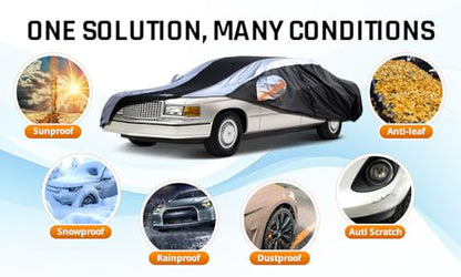 Deville Car Cover Waterproof All Weather with Silver Strip Design, Custom Fit for Deville 1994–2006, Deville Accessory with Door Zipper & Windproof Straps - size: Custom Fit Cadillac Deville