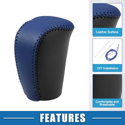 Gear Shift Head Knob Cover Transmission Lever Trim for Honda Civic 10th Gen 2016 2017 2018 2019 2020 Faux Leather Black Blue Stitches