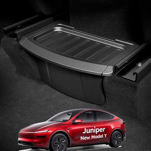 Wigoo 2026 Upgrade Tesla Model Y Juniper Accessories Rear Center Console Organizer [Partitioned Storage & Stable Installation] Backseat Storage Box for Tesla Model Y Juniper 2025~2026 - size: Model Y Juniper