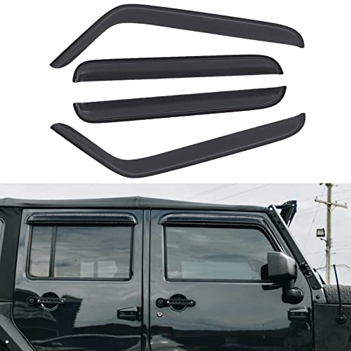 Set of 4 Front+Rear Smoke Sun/Rain Guard Outside Mount Tape-On Acrylic Window Visors Compatible with 07-18 Wrangler JK 4-Door - size: For 2007-2018 Jeep Wrangle