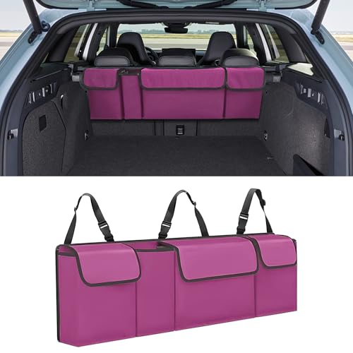 Car Trunk Organizer, Waterproof Collapsible Cargo Bag with 4 Pockets,Backseat Hanging Large Storage with Adjustable Straps, Sturdy Space Saver Frees Trunk Floor for SUV, Truck (Purple) - color: Purple