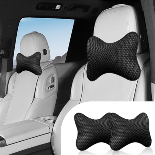 ZIMISI 2PCS Car Headrest Pillow, Breathable Leather Car Neck Pillow, Soft Cloud Silk Cotton Neck Support Relief Cushion, Comfortable Automotive Seat Head Rest Pad for Driving Fatigue Relief (Black) - color: Black