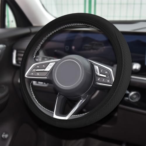 Bling Soft Leather Steering Wheel Cover, 15 Inch Colorful Rhinestones Auto Elastic Steering Wheel Protector for Women Girls, Car Accessories Anti Slip Steering Wheel Cover for Cars, SUVs (Black2) - color: Black2