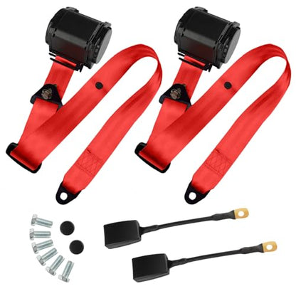 2PCS Universal 3Pt Adjustable Retractable Lap for Go Kart,Club Golf Cart,SUV,Cars Minivan,UTV (Red) - color: Red