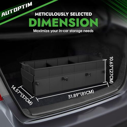 AUTOPTIM Car Trunk Organizer - 85L Collapsible Car Organizer with Non Slip Bottom for Groceries, Trunk Storage with Base Panel for SUV Sedan Van, 3 Compartments (Black, Large) - size: Large