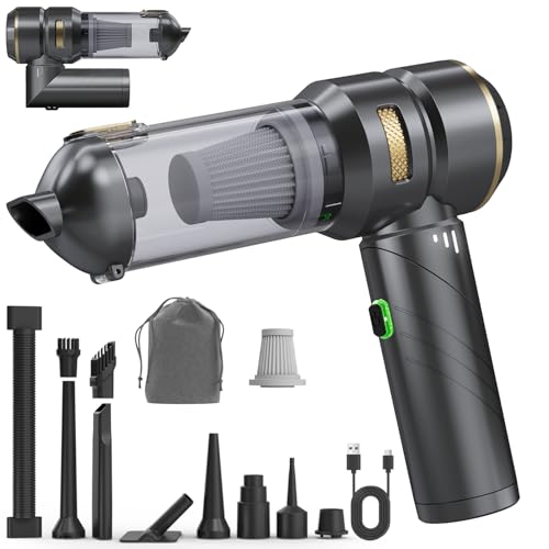 Car Vacuum Portable Cordless, Foldable Handheld Vacuum with Brushless Motor, 22000PA High Power Mini Hand Vacuum Cleaner & Air Blower & Duster & Pump for Home, Pet, Office - color: Graygold