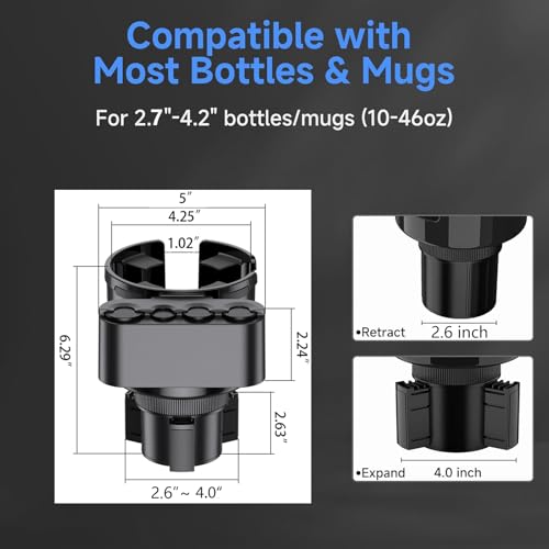 GDQ 2-in-1 Car Cup Holder Expander with Coin Organizer - Adjustable Base, Universal Fit for Most Vehicles, Compatible with Yeti/Stanley Large Mugs & All Handle Cups, Automotive Interior Storage