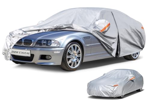 Kayme 6 Layers Car Cover Waterproof All Weather, Outdoor Car Cover UV Rain Sun Protection, Universal Fit for BMW E46 E36 E30, Dodge Neon, Mitsubishi Mirage, Nissan Versa (Up to 177 inch). - color: Aluminum-Silver, size: A0 Fit Sedan-Length (Up To 177")