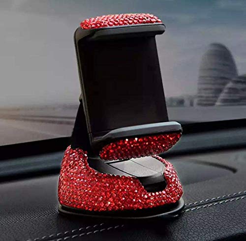 SUNCARACCL Bling Car Phone Holder, 360°Adjustable Crystal Auto Phone Mount Universal Rhinestone Car Stand Phone Holder Car Accessories for Windshield Dashboard and Air Outlet (Red) - color: Red