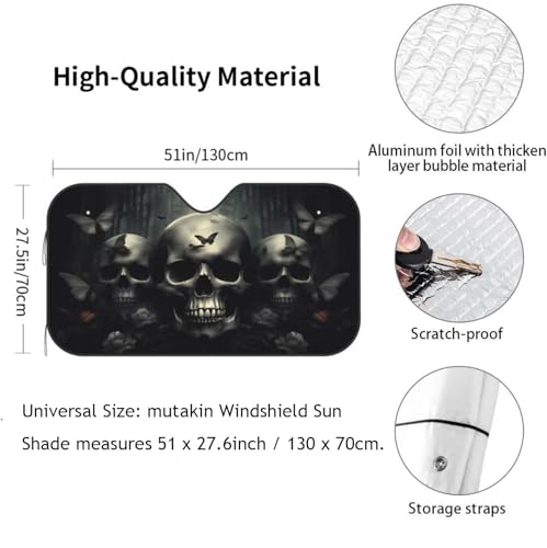 Skull Car Sun Shade Windshield Sunshade Foldable Front Window Shield Cover for Truck SUV - color: Blue11