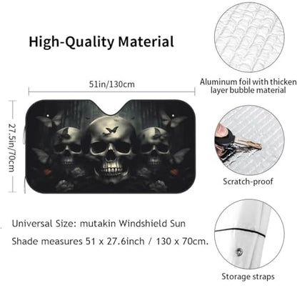 Skull Car Sun Shade Windshield Sunshade Foldable Front Window Shield Cover for Truck SUV - color: Blue11