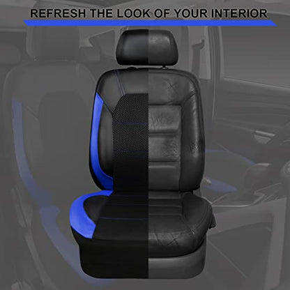 CAR PASS Leather seat Covers,Automotive Universal Sport car seat Cover Super 5mm Composite Sponge Inside,Airbag Compatible fits Most Cars, SUVs, Trucks, and Vans (Full Set,Black and Blue) - color: Black& Blue, size: Full Set