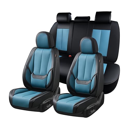Coverado Car Seat Covers Full Set, Car Seat Protector Waterproof, Nappa Leather Car Seat Cushion, Seat Covers for Cars, Front Seats and Back Universal Fit for Most Cars - color: Black-blue, size: FullSet