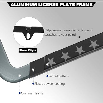 American Flag License Plate Frames, 2 Pack Black Patriotic USA Car Plate Frame, Aluminum License Plate Holder with Free Screws Fasteners Caps and Tool - color: Black Grey-USA Flag