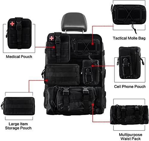 Z8 Tactical Front Seat Back Storage Bag/Hanger Bag Organizer with 5 Bags,Universal fits for All Vehicel - color: Black