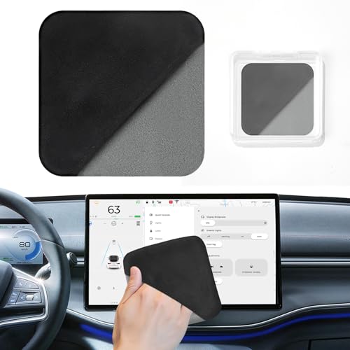 Car Screen Cleaner Pad with Acrylic Storage Box - Microfiber Touchscreen Cleaning Wipe for Dashboard Navigation Display - Anti-Fingerprint Interior Accessories & Center Console Organizer (Black)