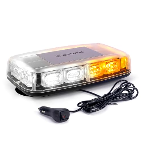 Xprite Upgraded 12" 72LED Rooftop Mini Strobe Lights, Emergency Safety Flashing Beacon Light bar with Magnetic Base for 12V-24V Construction Vehicles, Trucks, Snow Plow, Postal Car (Amber/White) - color: Amber &White