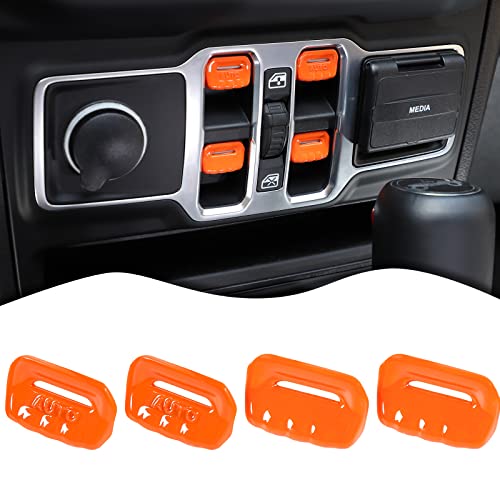 4PCS Window Switch Button Cover Trim Interior Accessories for Jeep Wrangler JL JLU Gladiator JT 2018-2024 (Orange) - color: Orange