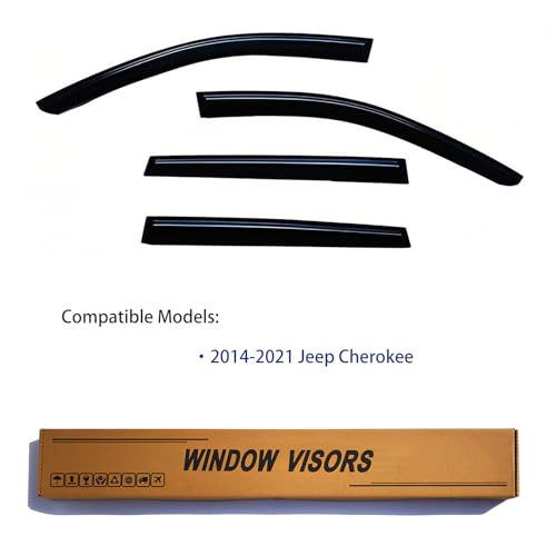 Window Visors Rain Guards fits 2014-2021 Cherokee, Out-Channel Window Wind Deflectors Vent Shades Accessories, Dark Smoke 4 Pcs, 2015 2016 2017 2018 2019 2020 - size: 2014-2021 Cherokee