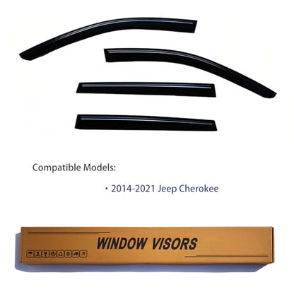 Window Visors Rain Guards fits 2014-2021 Cherokee, Out-Channel Window Wind Deflectors Vent Shades Accessories, Dark Smoke 4 Pcs, 2015 2016 2017 2018 2019 2020 - size: 2014-2021 Cherokee