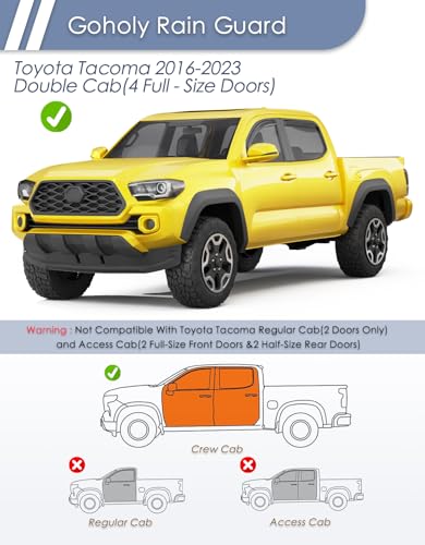 in-Channel Window Rain Guard for Toyota Tacoma 2016-2023 Double Cab Rain Guards Side Truck Window Visors Low Profile Vent Visor Window Deflectors Vent Shades Car Accessories - size: 2016-2023 Toyota Tacoma Double Cab