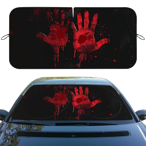 Gothic/Horror Bloody Handprints Car Windshield Sun Shade, Blocks UV Rays, Sun Visor Protector for Car Sedan Truck SUV Accessories, 59" L x 31.5" W - color: Bloody Handprints