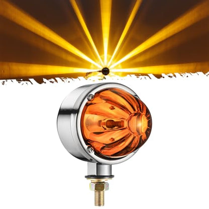 Partsam 1x Glass Watermelon Light Single-Face Amber LED Turn Signal Marker Light, Zinc Alloy Housing Amber Lens Post Mount for Peterbilt Freightliner Semi Truck Trailer, 10-30V - color: AmberLensAmberLights