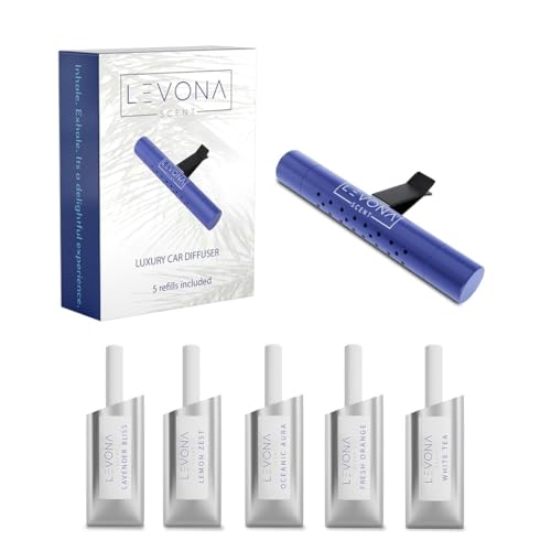 Levona Scent Car Vent Clips - Car Diffuser with Adjustable Scent Strength - Easy Clip-On, Rotatable & Lightweight Design - Fits SUVs & Trucks - Luxury Car Accessory with 5 Assorted Scent Sticks - Blue - color: Blue