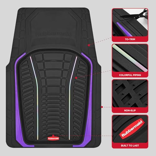 Rubbermaid Car Floor Mats Full Set – Premium All-Weather Car Mat with Brushed Aluminum Inserts, Universal Trim-to-Fit Design, Anti-Slip Backing for Cars, SUVs, Trucks, and Vans - color: Purple