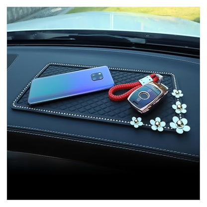 Bling Daisy Car Dashboard Anti-Slip Mat, Rhinestone Auto Dash Phone Hold Sticky Pad, 10.4'' × 5.9'' Vehicle Strong Gripping Mat for Keychain, Sun Glass and Electronic Device (Diamond/Daisy) - color: Diamond/Daisy