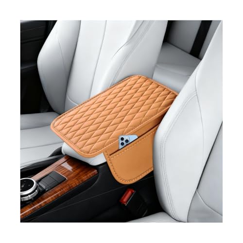 Car Centre Console Cover, Leather Vehicle Armrest Cushion with 2 Storage Pockets, Waterproof Automotive Interior Arm Rest Cover Pad Accessories, Universal for SUV Sedan Truck (Orange) - color: Orange