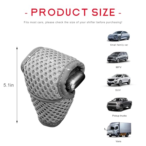 Car Gear Shift Knob Cover, Anti-Slip Manual Automatic Shifting Knob Gear Handle Stick Protection, Breathable Automotive Rod Lever Shifter Knobs Cover for SUV Truck RV (Gray, Regular) - color: Gray, size: Regular