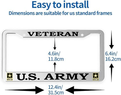 2 PCS for US Army Veteran License Plate Frames,Matte Black Aluminum Veteran License Plate Holder License Plate - color: AM-VE-SILVER, size: 2pcs