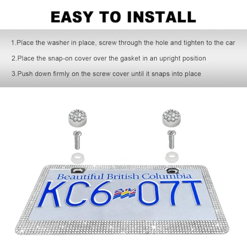 DXNQ Bling License Plate Frame, Sparkly Rhinestone Diamond License Plate Cover with Crystal Screws Caps, Glitter Crystal Stainless Steel License Plate Holder for Women, Car Accessories (White) - color: White