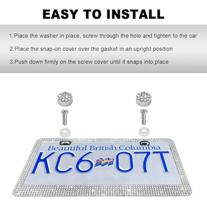 DXNQ Bling License Plate Frame, Sparkly Rhinestone Diamond License Plate Cover with Crystal Screws Caps, Glitter Crystal Stainless Steel License Plate Holder for Women, Car Accessories (White) - color: White