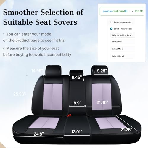 Coverado Rear Seat Covers for Cars, Waterproof Car Seat Covers Back Seat Cover, Faux Leather Seat Covers Automotive Seat Covers Seat Cushion Protector Universal Fit for Most Cars, Black&Purple - color: Black&Purple