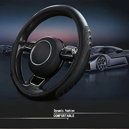 Yangday Leather Steering Wheel Cover for GMC Sierra 1500 2500 3500, 14.5-15 inches Car Steering Wheel Cover with Anti-Slip Massage Particle (Black) - color: Black