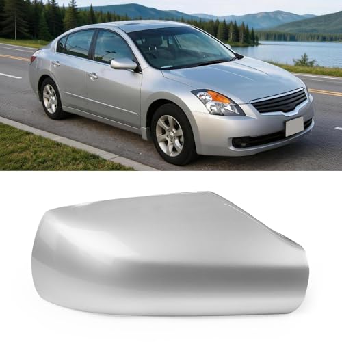 Moonlinks Mirror Cover Replacement Compatible With Nissan Altima 2.5L 2007 2008 2009 2010 2011 2012, Silver Right Passenger Side Clip-on Mirror Cap WITHOUT Turn Signal, Replace for 96301-JB13E(Silver) - color: Right Silver