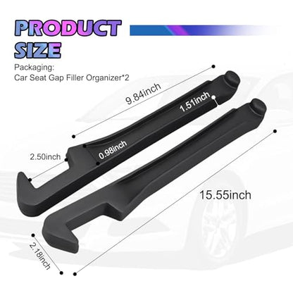 2PCS 3-in-1 Car Seat Gap Filler Organizer with Hooks & Storage Slots,Car Gap Seat Filler Console Catcher for Gaps Filling & Item Storage,Universal in Between Cars Seats Catcher