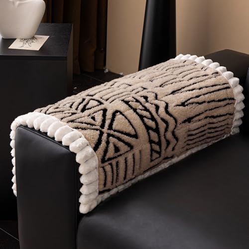 Boho Plush Couch Arm Covers, Soft Fuzzy Arm Chair Covers, Non-Slip Anti-Slip Armchair Slipcovers for Dogs Cats Pet Loveseat Recliner Leather L Shaped (Coffee,28"x28") - color: Coffee, size: 28"x28"/Armrest or Backrest Cover