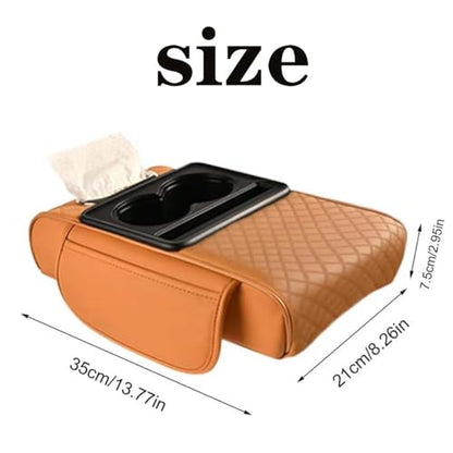 2026 Multifunctional PU Leather Car Armrest Box Mat,5-in-1 Center Console Cover with Cup Holder with 2 Storage Bags,Tissue Box Slot, Phone Slot,Universal Car Armrest Storage Bag (Yellow) - color: Yellow